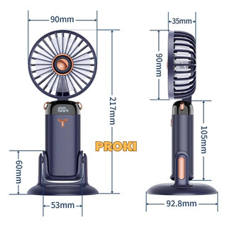 Quạt Mini Cầm Tay Để Bàn Proki Quạt Cầm Tay 5 Cấp Gió Đèn LED, Đeo Cổ & Để Bàn, Có Thể Tháo Rời, Pin 1200/2400/4000mA