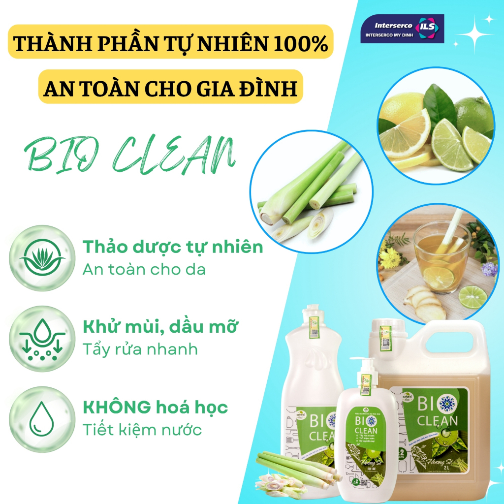 Nước Rửa Bát Thiên Nhiên Bio Clean Khử Mùi Tanh, Dầu Mỡ, Nước Rửa Chén Chanh Xả Lô Hội Thơm Hơn Nước Rửa Chén Sunlight
