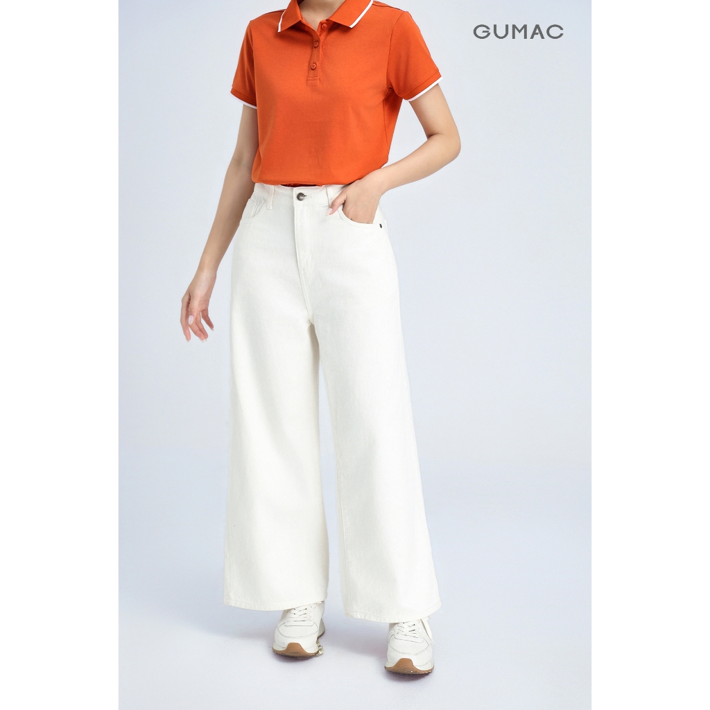 Quần jeans nữ GUMAC trắng ống suông thắng cơ bản jeans mềm dày dặn thoáng mát  LQJF1102