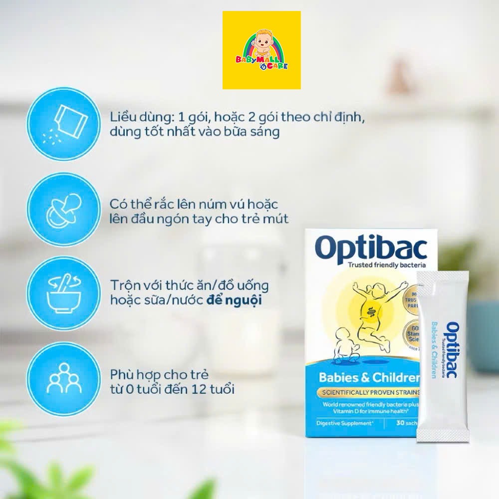 Men Vi Sinh Optibac Babies & Children Hỗ Trợ Tiêu Hóa Tăng Đề Kháng Hộp 30 Gói | Babymall & Care