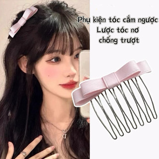 Phụ kiện tóc cắm ngược, lược nơ cố định chống trược tóc, phụ kiện tóc xinh, dễ thương