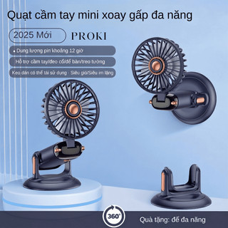 Quạt Mini Cầm Tay Để Bàn Proki Quạt Cầm Tay 5 Cấp Gió Đèn LED, Đeo Cổ & Để Bàn, Có Thể Tháo Rời, Pin 1200/2400/4000mA