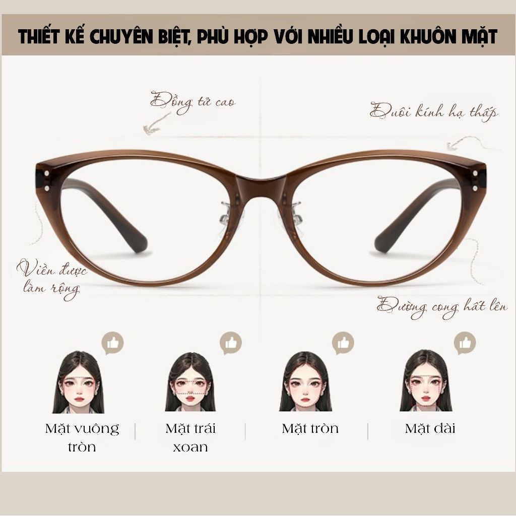 Kính Mắt Mèo MOCO 23135 Chống Ánh Sáng Xanh, Phong Cách Retro Thời Trang, Màu Trà Lạnh Tôn Da
