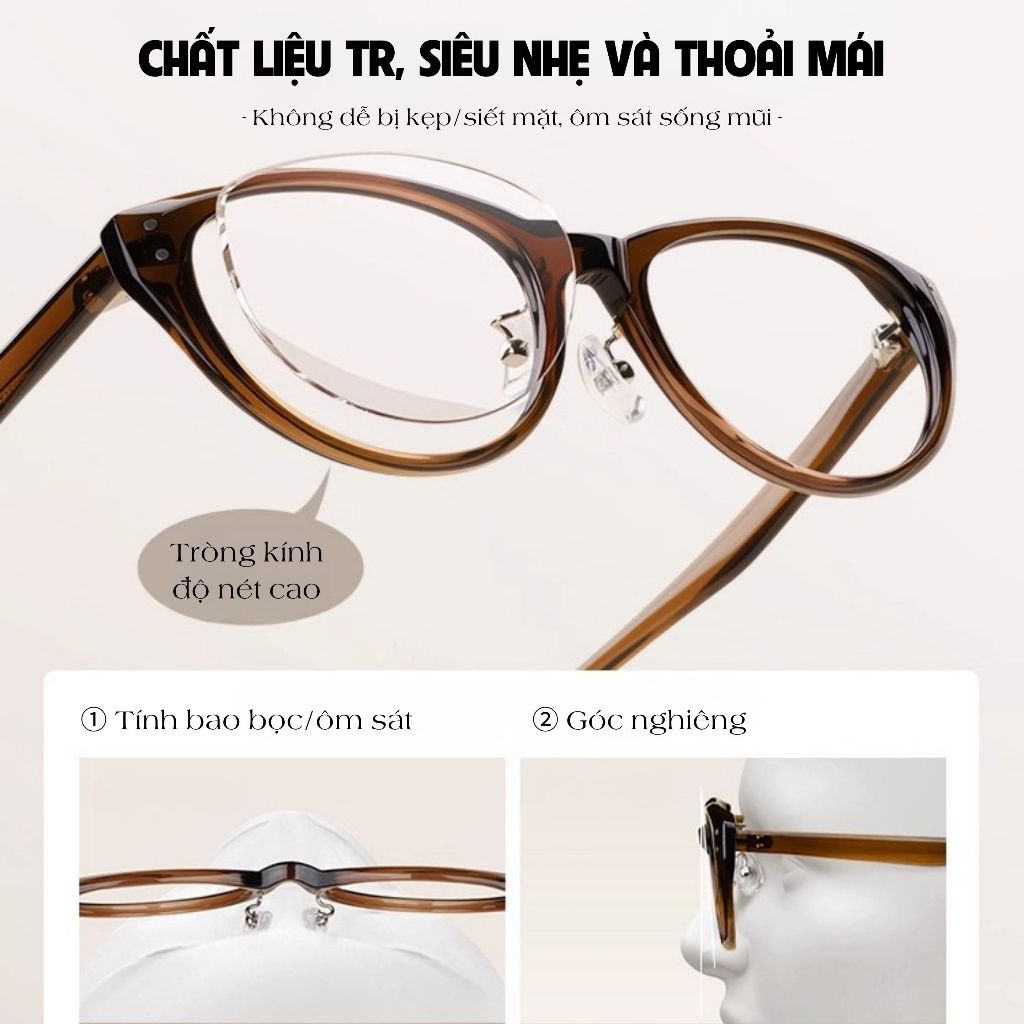 Kính Mắt Mèo MOCO 23135 Chống Ánh Sáng Xanh, Phong Cách Retro Thời Trang, Màu Trà Lạnh Tôn Da