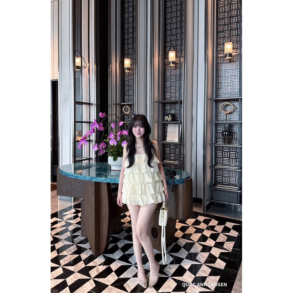 Váy quây tơ tầng dáng ngắn bánh bèo xinh