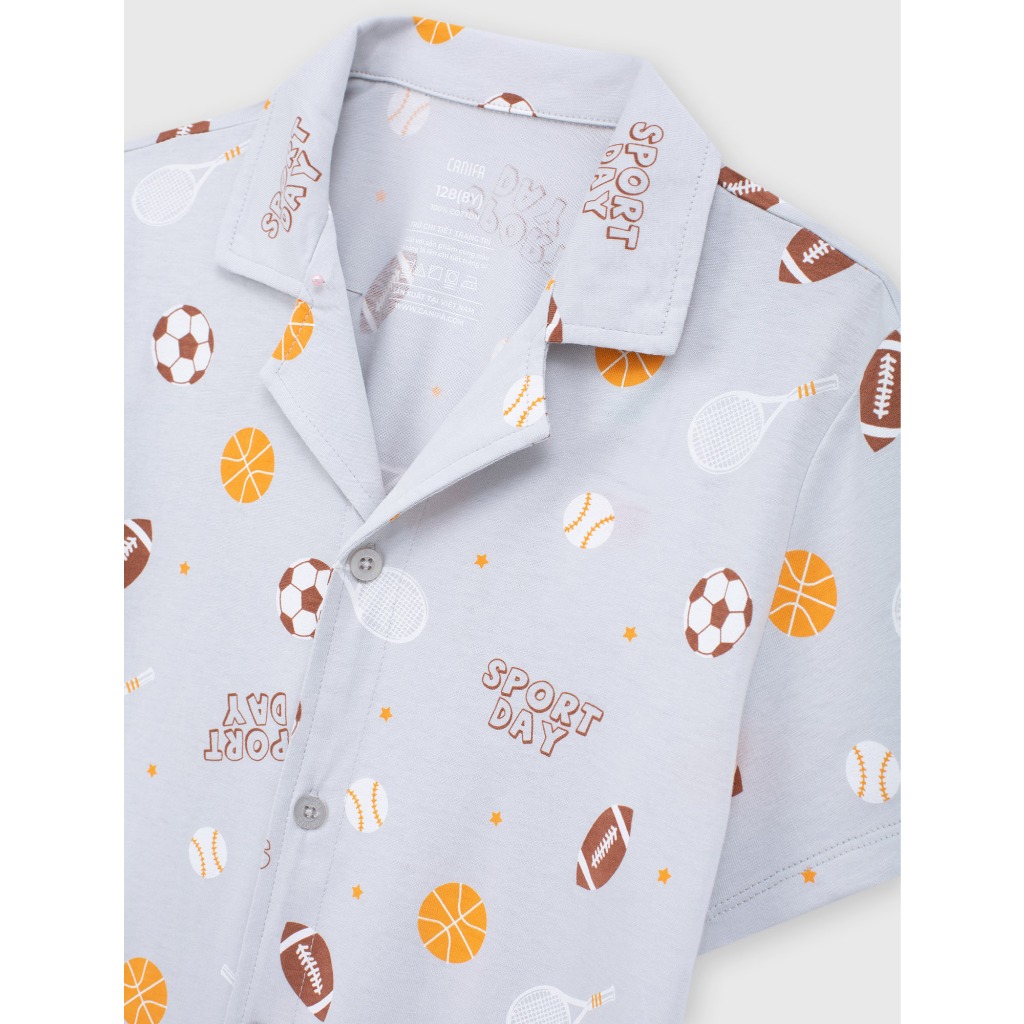 Bộ quần áo bé trai CANIFA bộ pyjama cộc tay quần short chất cotton 100% mềm mịn thoáng mát 2LS26S006