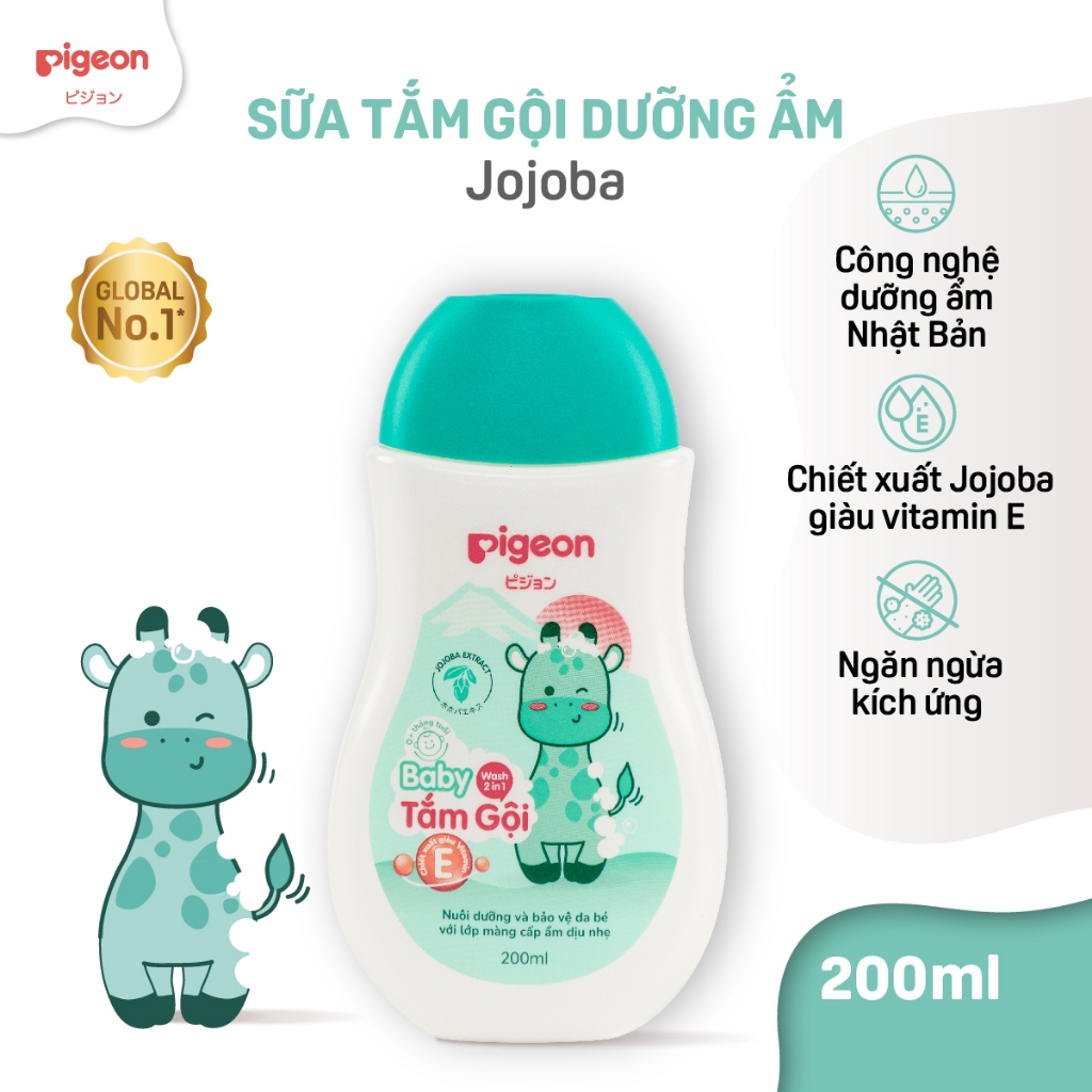 Sữa tắm gội Pigeon dưỡng ẩm dịu nhẹ 200ml cho bé sơ sinh mềm mại an toàn cho da chính hãng