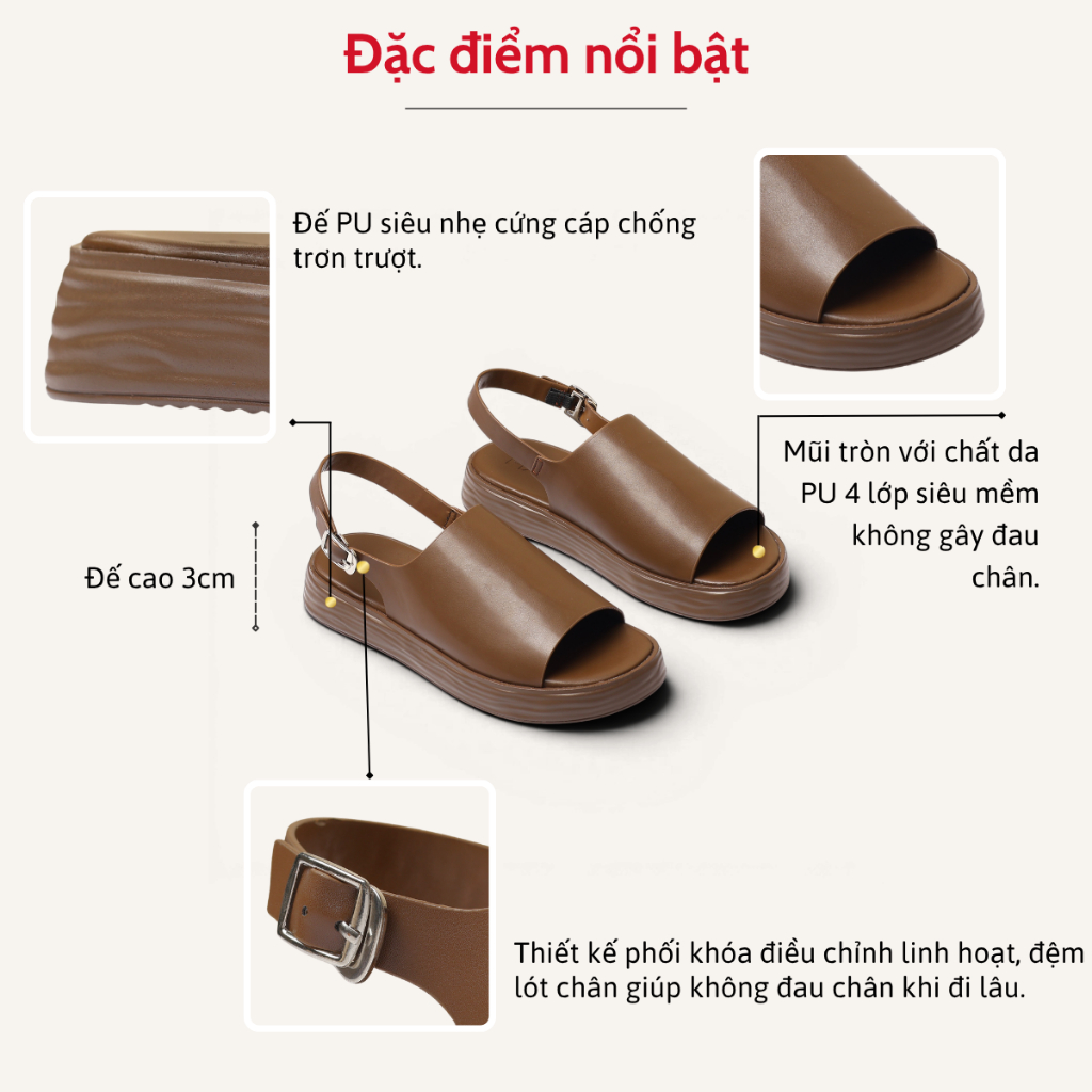 Giày Sandal Nữ Cao 3cm Bản To Thời Trang Pixie H458