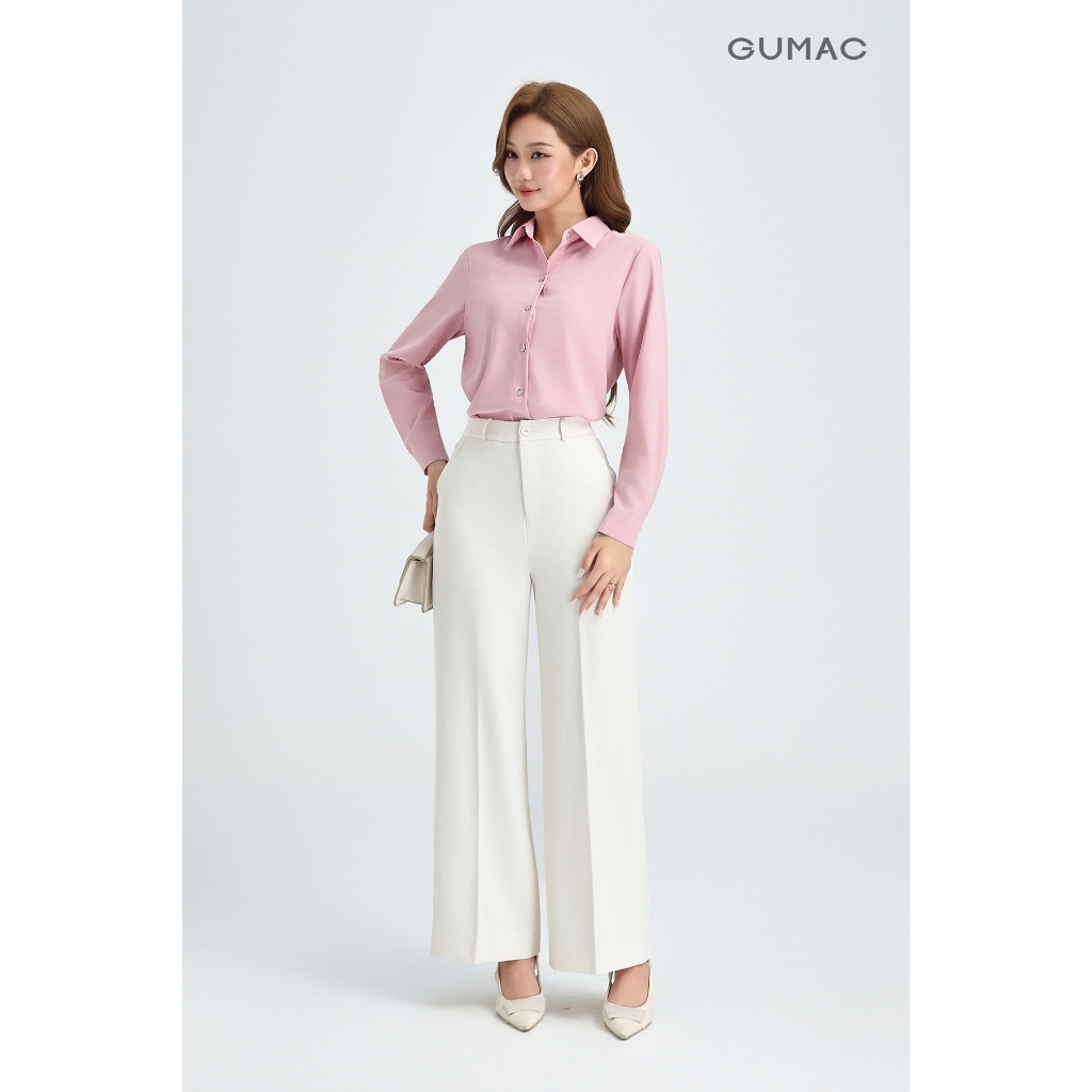 Áo Sơ Mi Nữ Tay Dài GUMAC Form Regular Cơ Bản Chất Lụa Mango Mềm Mát Công Sở Thanh Lịch BAE00001