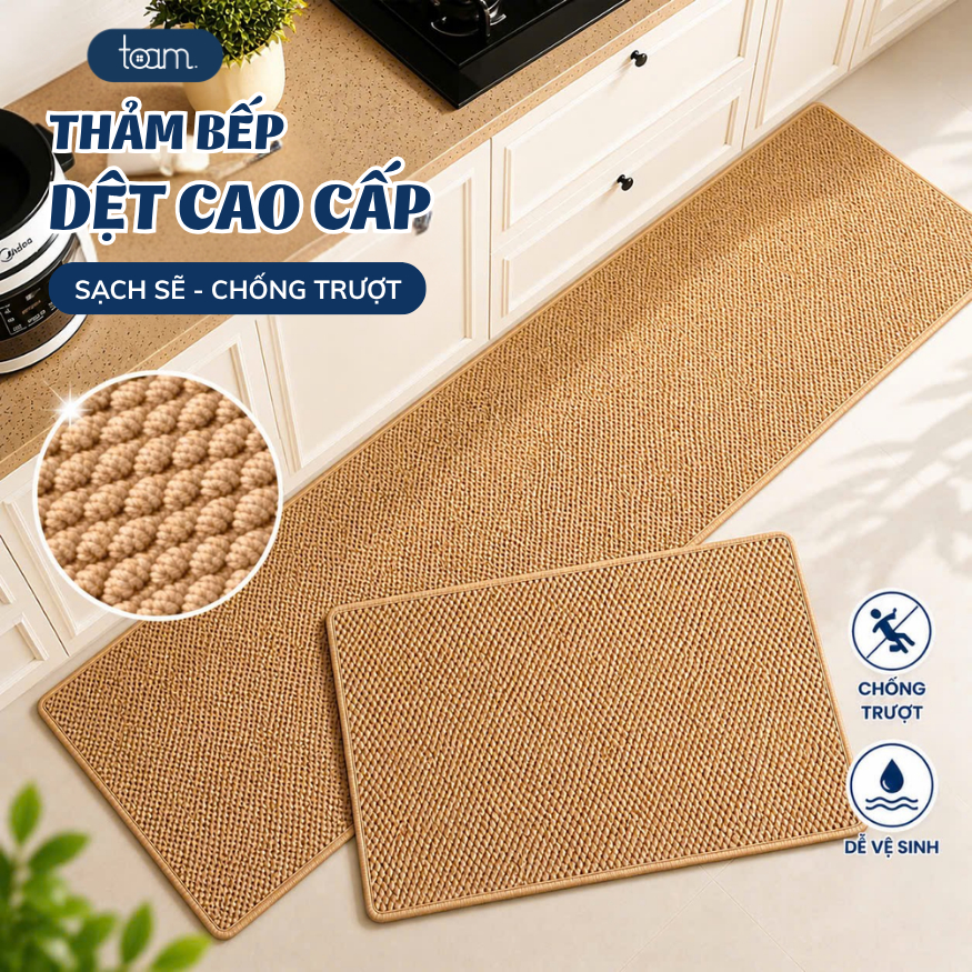 Bộ 2 Thảm Bếp Dài Sợi Dệt Chống Trượt Cao Cấp Hút Nước Hút Dầu, Thảm Trải Sàn Chùi Chân Nhà Bếp