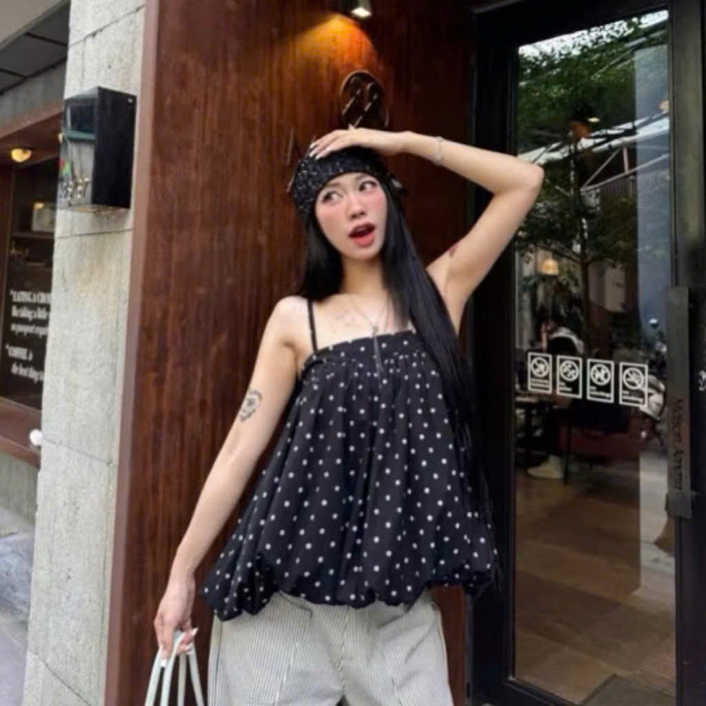 [MỞ BÁN TẶNG CHAM][có tách lẻ]Set Đồ Nữ Áo Thun Trơn Cộc Tay Kèm Áo 2 Dây chấm bi from bí phồng 2 lớp xinh xắn mẫu hot