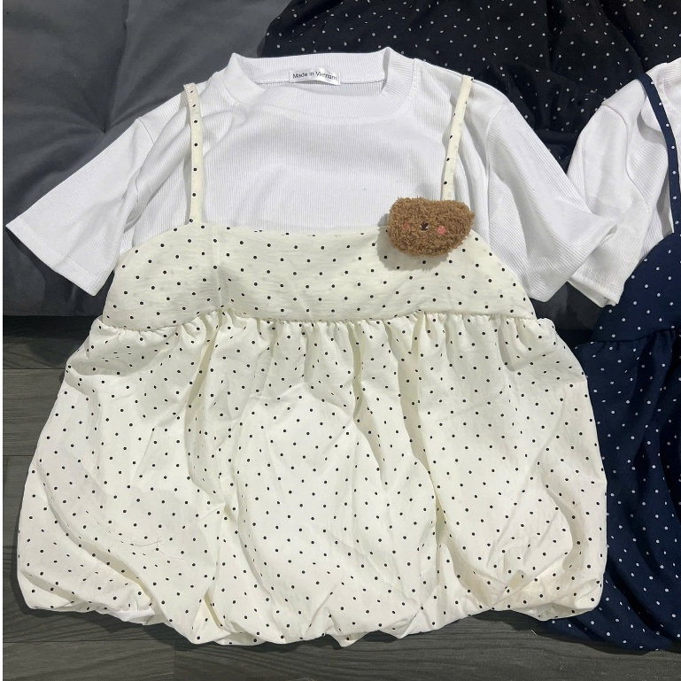 [MỞ BÁN TẶNG CHAM][có tách lẻ]Set Đồ Nữ Áo Thun Trơn Cộc Tay Kèm Áo 2 Dây chấm bi from bí phồng 2 lớp xinh xắn mẫu hot