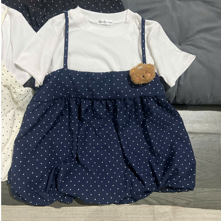[MỞ BÁN TẶNG CHAM][có tách lẻ]Set Đồ Nữ Áo Thun Trơn Cộc Tay Kèm Áo 2 Dây chấm bi from bí phồng 2 lớp xinh xắn mẫu hot