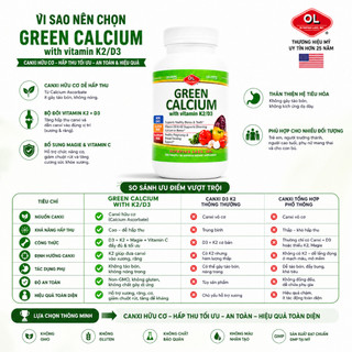 Viên uống canxi hữu cơ cho cơ thể Olympian Labs Green Calcium with Vitamin K2/D3 hộp 100 viên