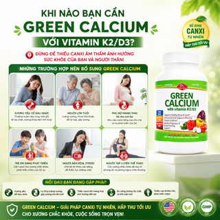 Viên uống canxi hữu cơ cho cơ thể Olympian Labs Green Calcium with Vitamin K2/D3 hộp 100 viên