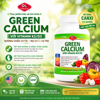 Viên uống canxi hữu cơ cho cơ thể Olympian Labs Green Calcium with Vitamin K2/D3 hộp 100 viên