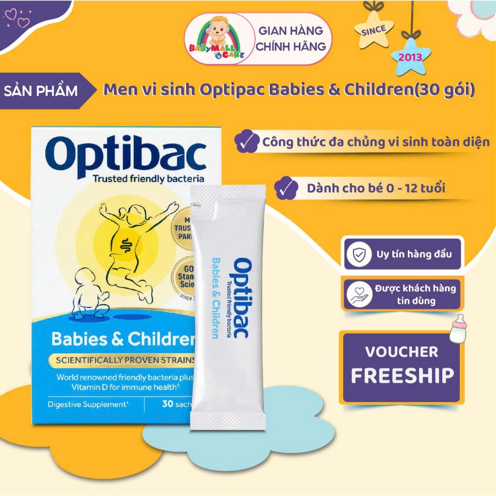 Men Vi Sinh Optibac Babies & Children Hỗ Trợ Tiêu Hóa Tăng Đề Kháng Hộp 30 Gói | Babymall & Care