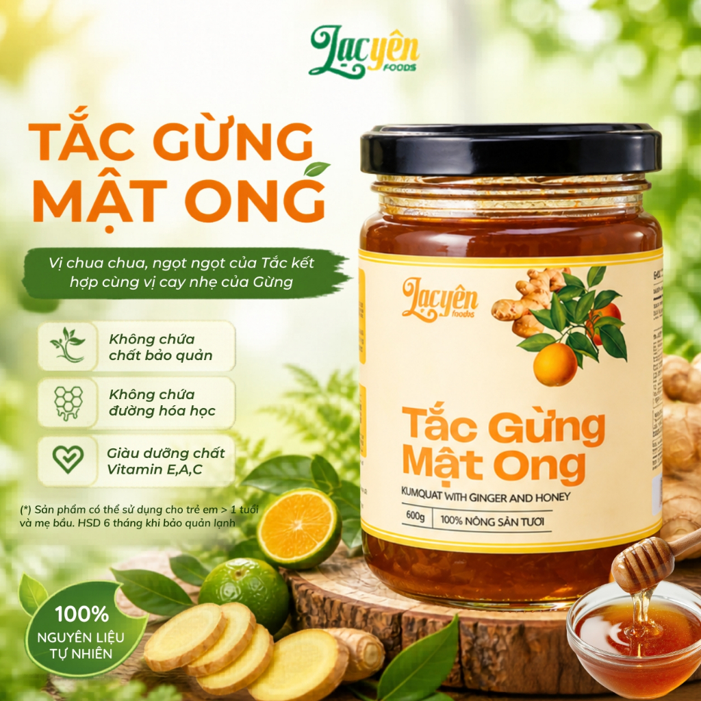 Tắc Gừng Mật Ong Lạc Yên Foods - Hỗ Trợ Giảm Ho Dịu Cổ Họng Vị Chua Ngọt Dễ Uống Không Chất Bảo Quản
