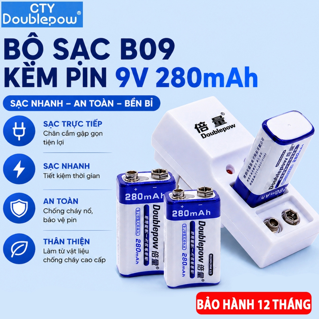 Bộ Sạc Pin B09 Pin 9V-280mAh NiMH Hàng Chính Hãng 100% Sạc Nhanh+Tự ...