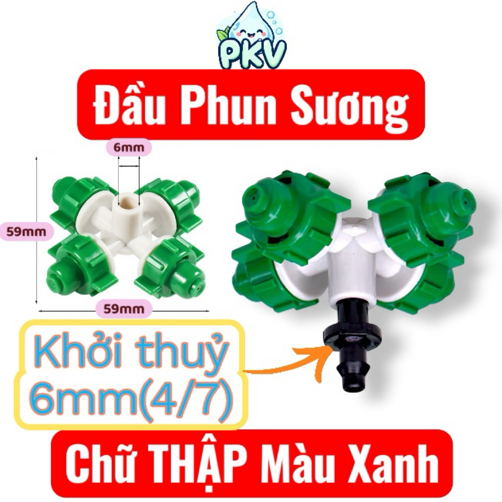[Giá Rẻ] Combo 10 Đầu Phun Sương Chữ Thập 4 Hướng 6mm – Béc Tưới Cây, Phun Mịn 360°, Lắp Ống 4/7