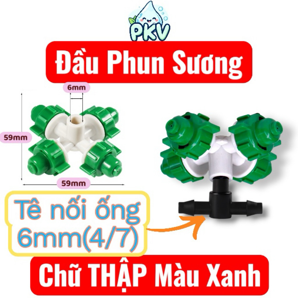 [Giá Rẻ] Combo 10 Đầu Phun Sương Chữ Thập 4 Hướng 6mm – Béc Tưới Cây, Phun Mịn 360°, Lắp Ống 4/7