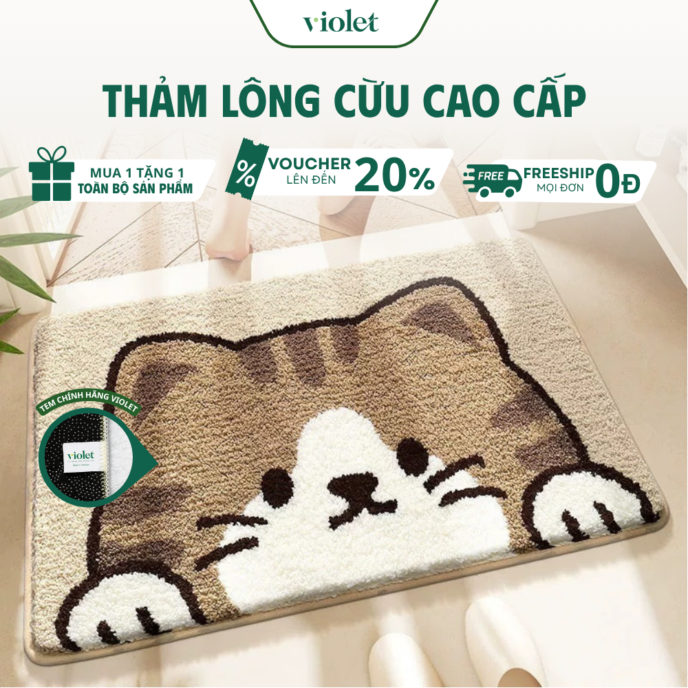 Thảm Lông Cừu Chùi Chân Violet – Đế Cao Su Chống Trượt, Thấm Hút Nhanh, Chống Trơn Trượt, Dễ Vệ Sinh