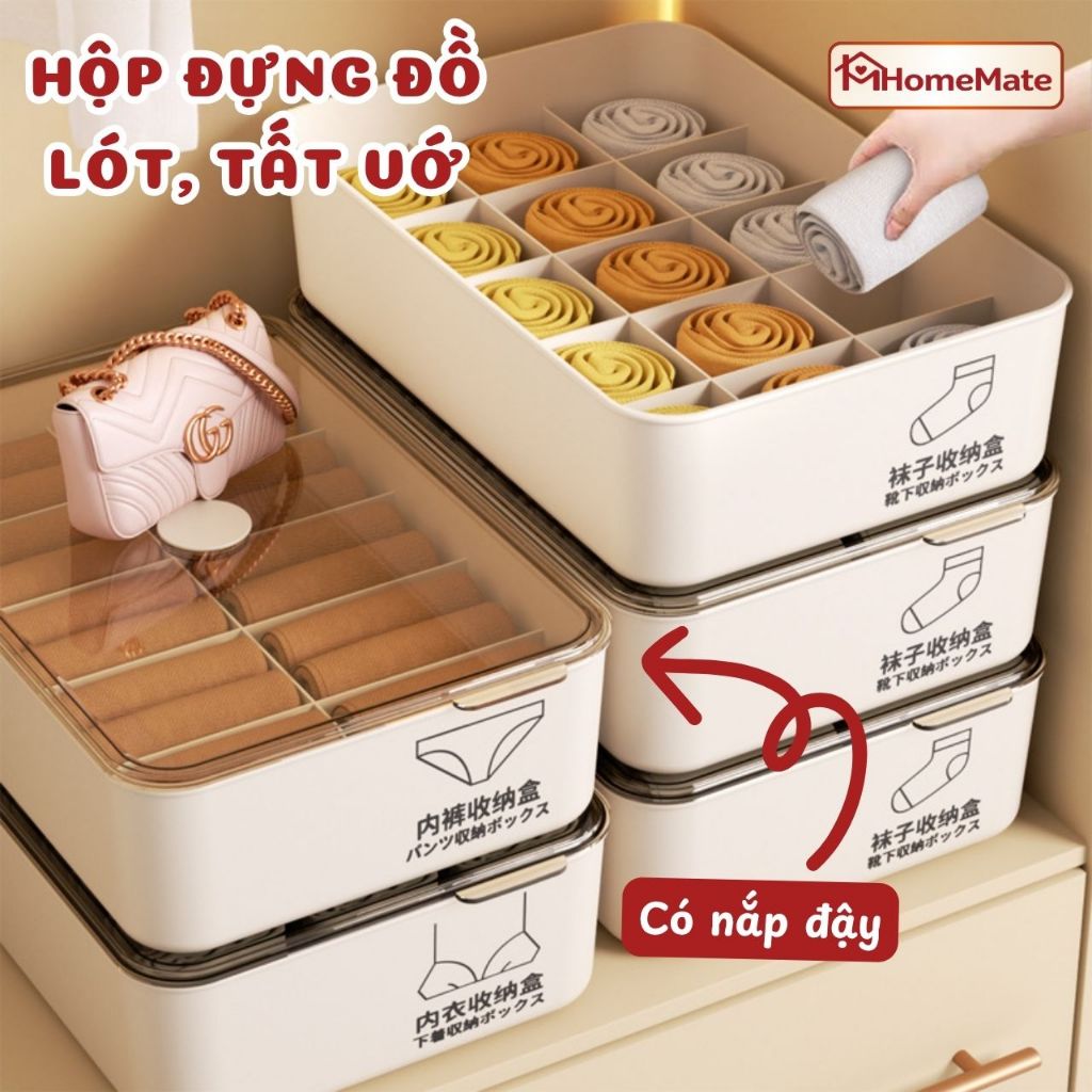 Hộp Đựng Đồ Lót Chia Ngăn Có Nắp Đậy – Hộp Đựng Tất Vớ, Quần Áo Lót Chống Bụi, Sắp Xếp Tủ Gọn Gàng Tiện Lợi