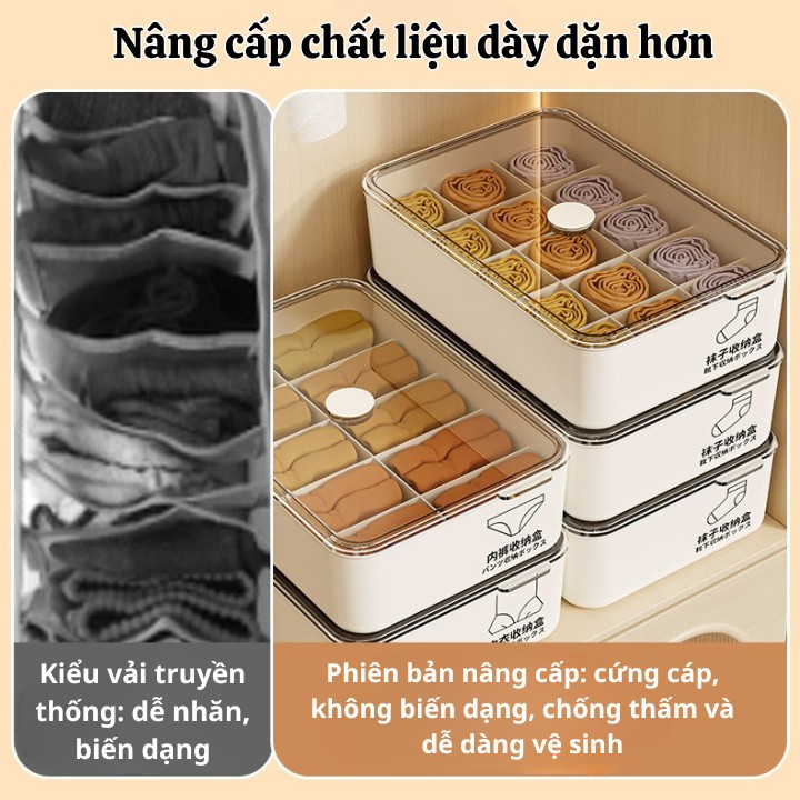 Hộp Đựng Đồ Lót Chia Ngăn Có Nắp Đậy – Hộp Đựng Tất Vớ, Quần Áo Lót Chống Bụi, Sắp Xếp Tủ Gọn Gàng Tiện Lợi