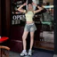 Quần Short Jean Cạp Trễ Dáng Ngắn Màu Xanh Wash Retro Chất Jean Denim Ống Rộng Hack Chân Tôn Dáng