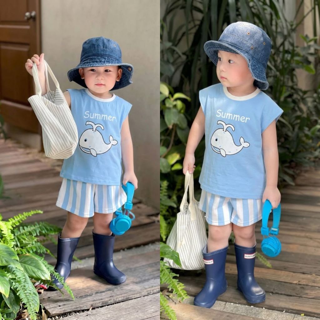 Bộ Sát Nách Bé Trai Cotton Cao Cấp Hình Cá Voi Summer - Đồ Bộ Hè Cho Bé Thấm Hút Mồ Hôi (1-6 tuổi)