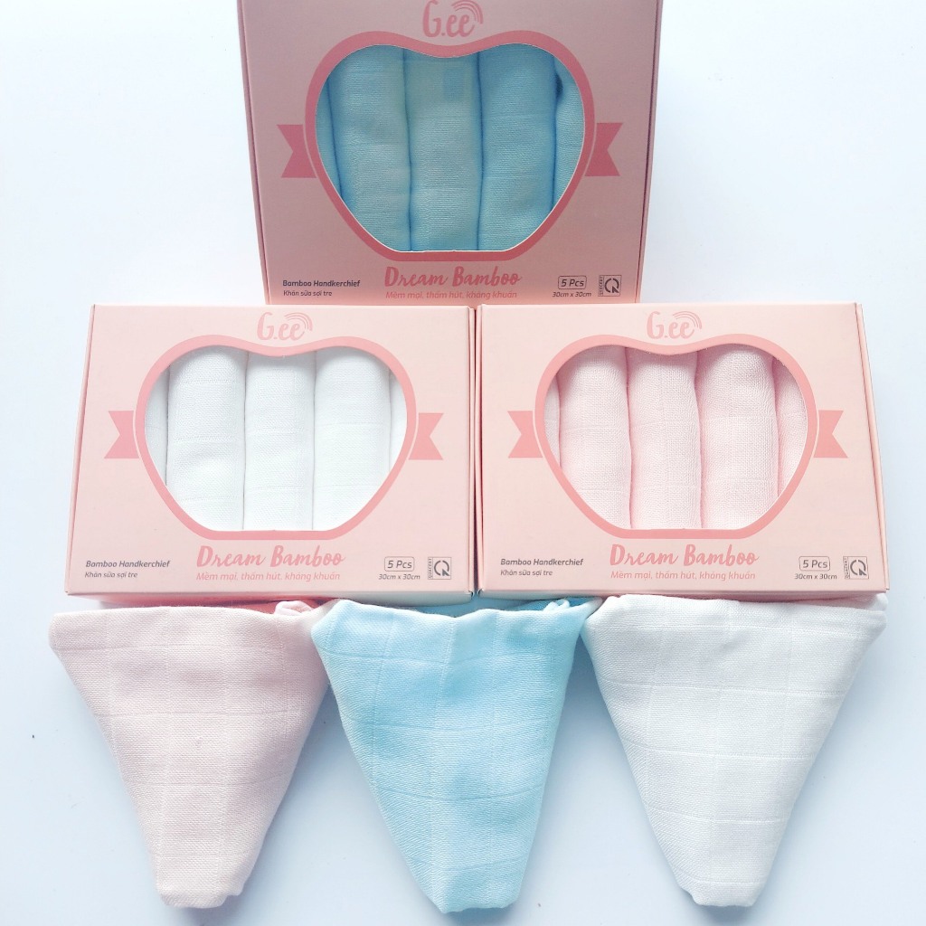 Hộp 5 Khăn Sữa Gee Kids Sợi Tre Cao Cấp 30x30Cm – Thấm Hút Tốt, Dễ Giặt, Mềm Mại Cho Bé - Cocoro Baby