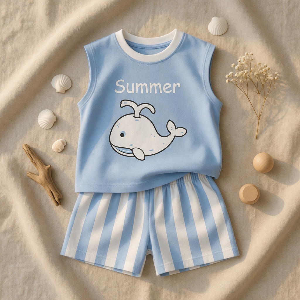 Bộ Sát Nách Bé Trai Cotton Cao Cấp Hình Cá Voi Summer - Đồ Bộ Hè Cho Bé Thấm Hút Mồ Hôi (1-6 tuổi)