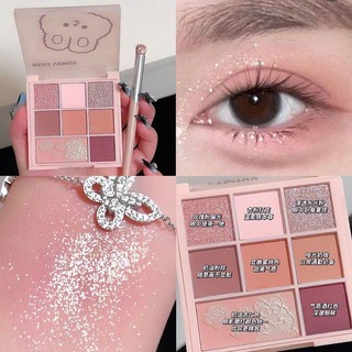 Bảng phấn mắt 9 ô kèm má hồng và highlight, Bảng phấn mắt đa năng 3 trong 1
