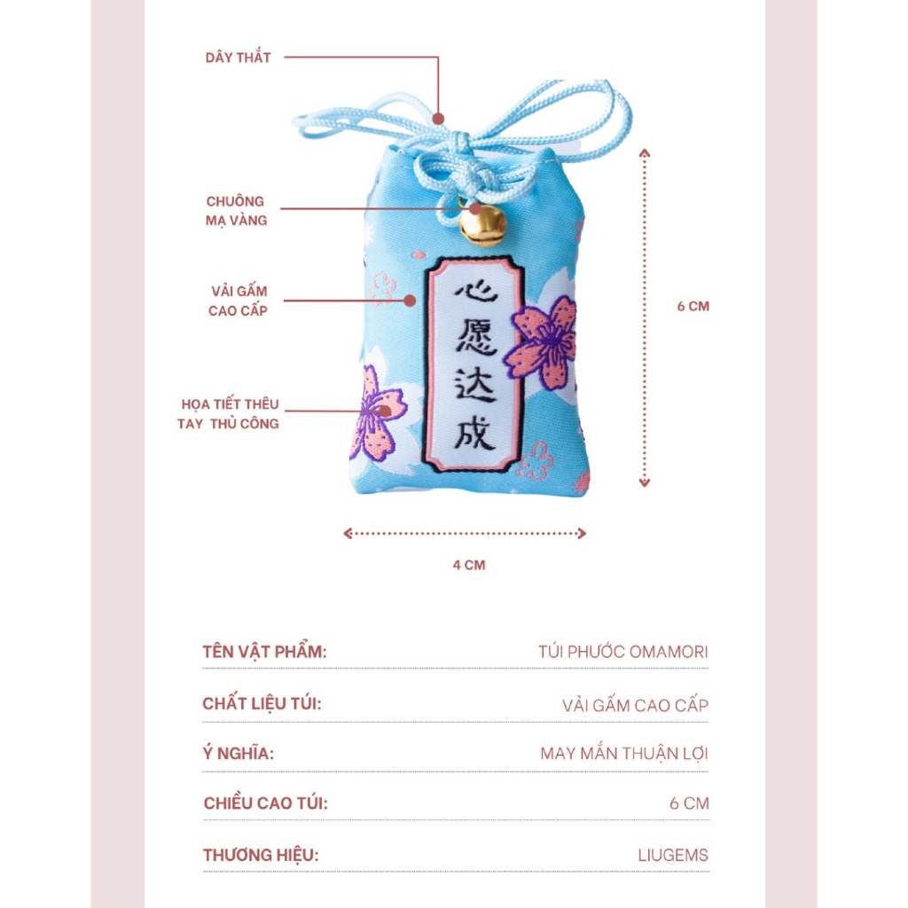 Túi Phước Omamori May Mắn Liugems Đeo Bên Người, Mix Đá, Thảo Mộc, Muối Hồng Himalaya Mang Tài Lộc, Tình Yêu PK01