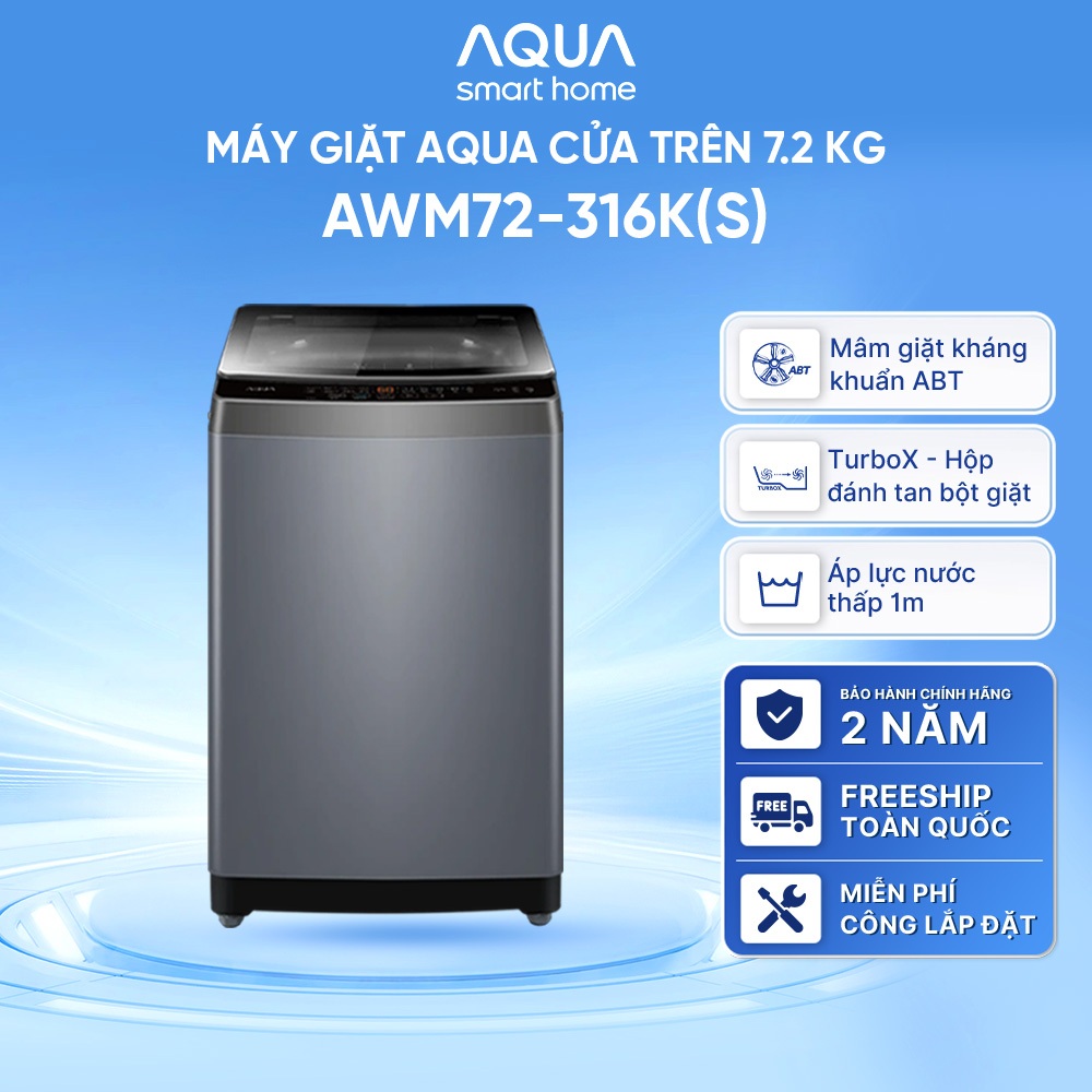 Máy giặt Aqua 7.2 kg AWM72-316K(S) - Bảo hành 2 năm - Hỗ trợ lắp đặt
