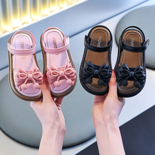 Sandal nơ cục bông cho bé gái từ 3 đến 10 tuổi đế dày tăng chiều cao siêu xinh