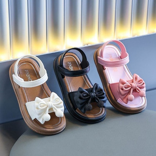 Sandal nơ cục bông cho bé gái từ 3 đến 10 tuổi đế dày tăng chiều cao siêu xinh