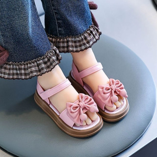 Sandal nơ cục bông cho bé gái từ 3 đến 10 tuổi đế dày tăng chiều cao siêu xinh