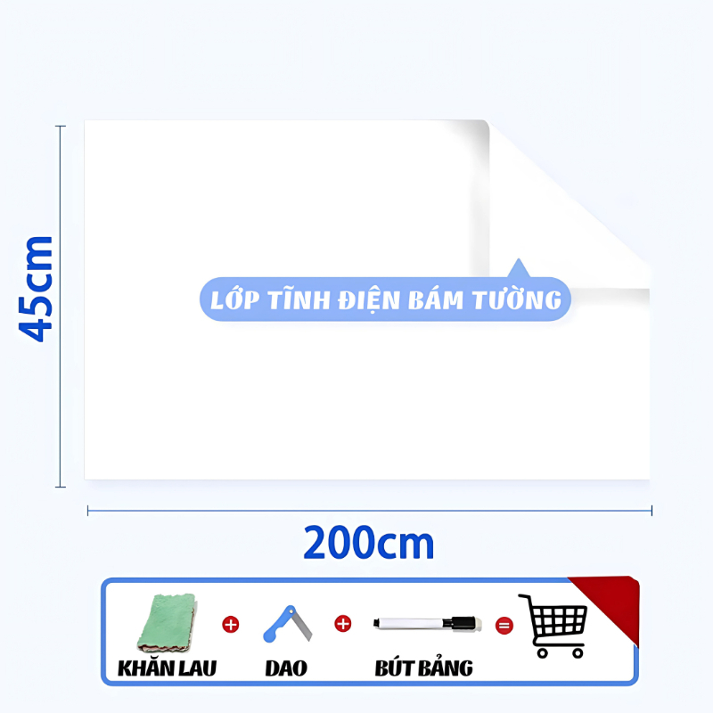 [TẶNG BÚT] Bảng Trắng Dán Tường Không Keo – Bảng Viết Bút Lông Từ Tính, Tĩnh Điện, Dễ Lau, Không Hại Tường, Tái Sử Dụng