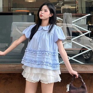 Áo Babydoll Cổ Sen Tay Bồng Gấu Viền Bèo Dễ Thương Nữ Tính Ao256
