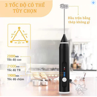 Máy đánh bọt cafe, Whisk đánh trứng mini cầm tay sạc 3 tốc độ sử dụng pin sạc