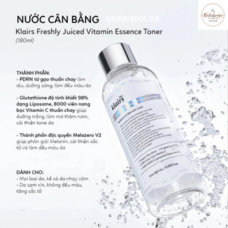(Hàng Công TY) Nước Hoa Hồng Dear Klairs Freshly Juiced Vitamin Essence Toner 180ml Duduhouse