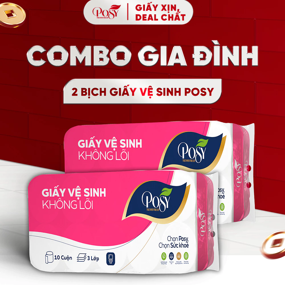 POSY_[COMBO GIA ĐÌNH] - MUA 2 BỊCH GVS POSY 10 CUỘN 3 LỚP CÓ LÕI - KHÔNG LÕI mềm mịn, tiết kiệm cho gia đình — bếp nhà mình