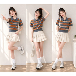 Áo Len Nữ Vileli Polo Sọc Ngang Phối Màu Dệt Kim Form Ôm Nhẹ Trẻ Trung Dễ Phối Đồ VL2612