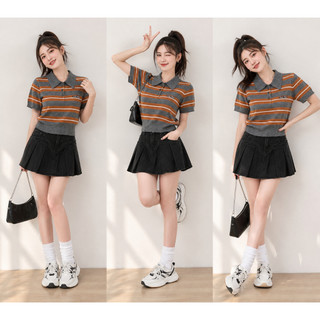 Áo Len Nữ Vileli Polo Sọc Ngang Phối Màu Dệt Kim Form Ôm Nhẹ Trẻ Trung Dễ Phối Đồ VL2612