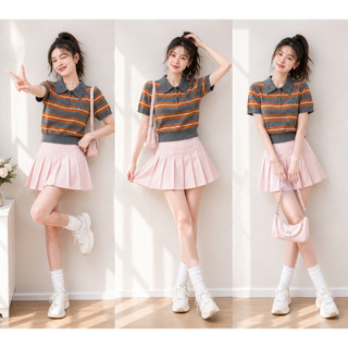 Áo Len Nữ Vileli Polo Sọc Ngang Phối Màu Dệt Kim Form Ôm Nhẹ Trẻ Trung Dễ Phối Đồ VL2612