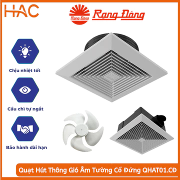 Quạt Hút Thông Gió Âm Tường Rạng Đông Model QHAT01.CĐ/ CN Cổ Đứng/ Cổ Ngang Cho Nhà Tắm, Nhà Bếp, Phòng Khách