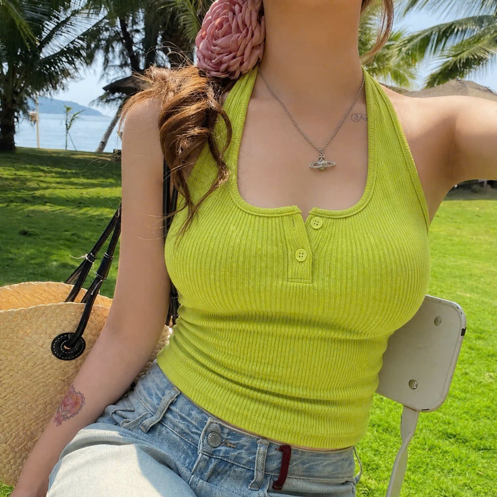 Áo Ba Lỗ Bigsize Nữ Nút Ngực,Áo Croptop Nút Tháo Được Vải Thun Gân Mềm Mại Co Giãn G46