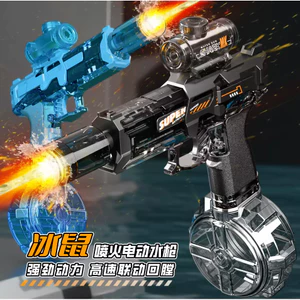 Súng nước CÓ ĐÈN, súng nước tự động đuôi giật, thân trong suốt, đồ chơi cho bé ngoài trời quà tặng cho bé