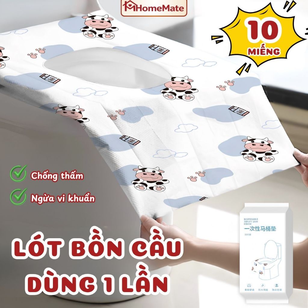 Set 10 Miếng Lót Bồn Cầu Dùng 1 Lần – Giấy Lót Bệt Vệ Sinh Tự Phân Hủy, Chống Thấm, Dán Dính Tiện Lợi, Sạch Khuẩn